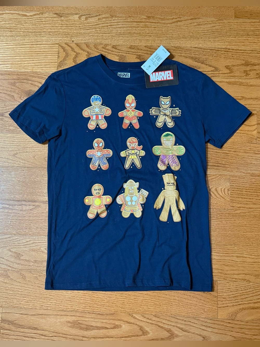 Men’s Marvel Superhero Gingerbread Cookie Navy T-Shirt - Size Medium